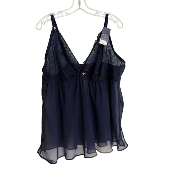 Cacique Other - Cacique Seriously Sexy Sheer Mesh Lace Babydoll Top 22/24 Navy Blue NWT 1140884